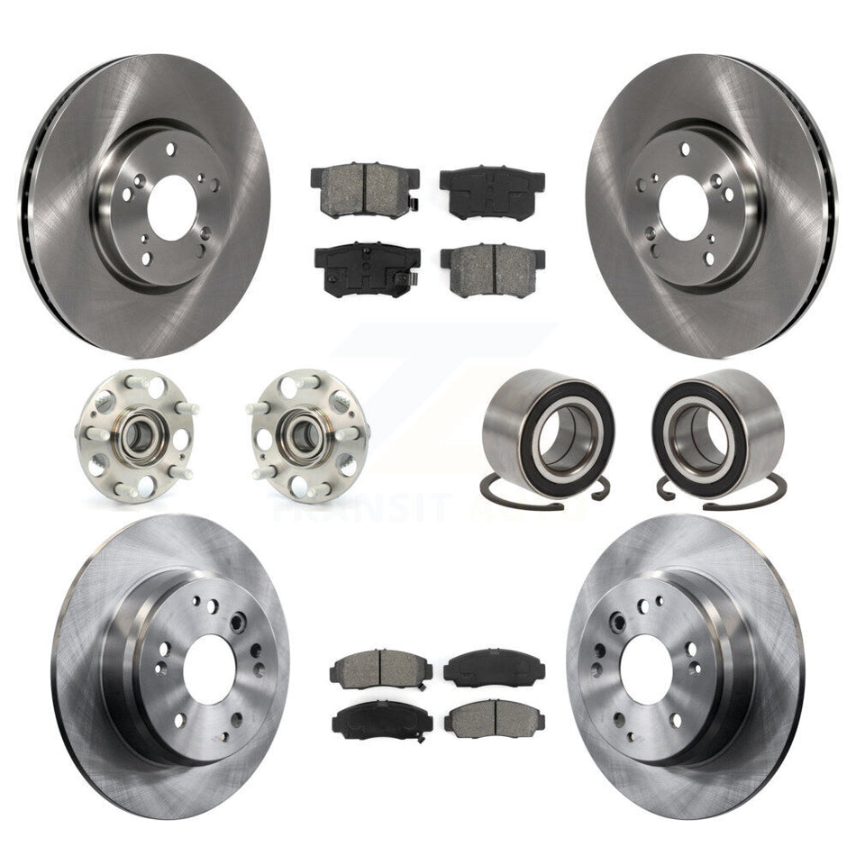 Front Rear Wheel Hub Bearings Assembly Disc Brake Rotors And Semi-Metallic Pads Kit (10Pc) For 2004-2005 Acura TL Automatic transmission KBB-106562