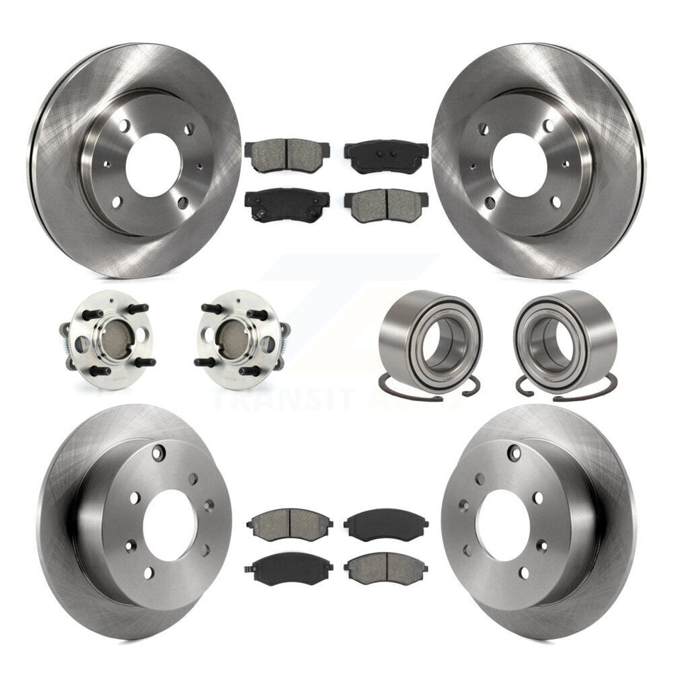Front Rear Wheel Hub Bearings Assembly Disc Brake Rotors And Semi-Metallic Pads Kit (10Pc) For Hyundai Sonata 4-Wheel ABS KBB-106567