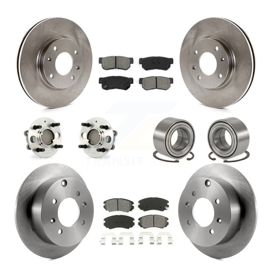 Front Rear Wheel Hub Bearings Assembly Disc Brake Rotors And Semi-Metallic Pads Kit (10Pc) For Kia Optima Hyundai Sonata Magentis 4-Wheel ABS KBB-106569