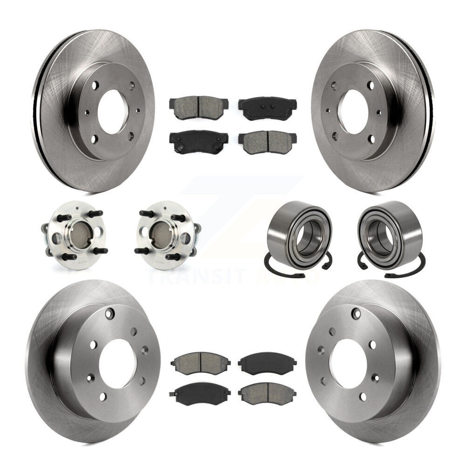 Front Rear Wheel Hub Bearings Assembly Disc Brake Rotors And Semi-Metallic Pads Kit (10Pc) For Hyundai Sonata KBB-106570