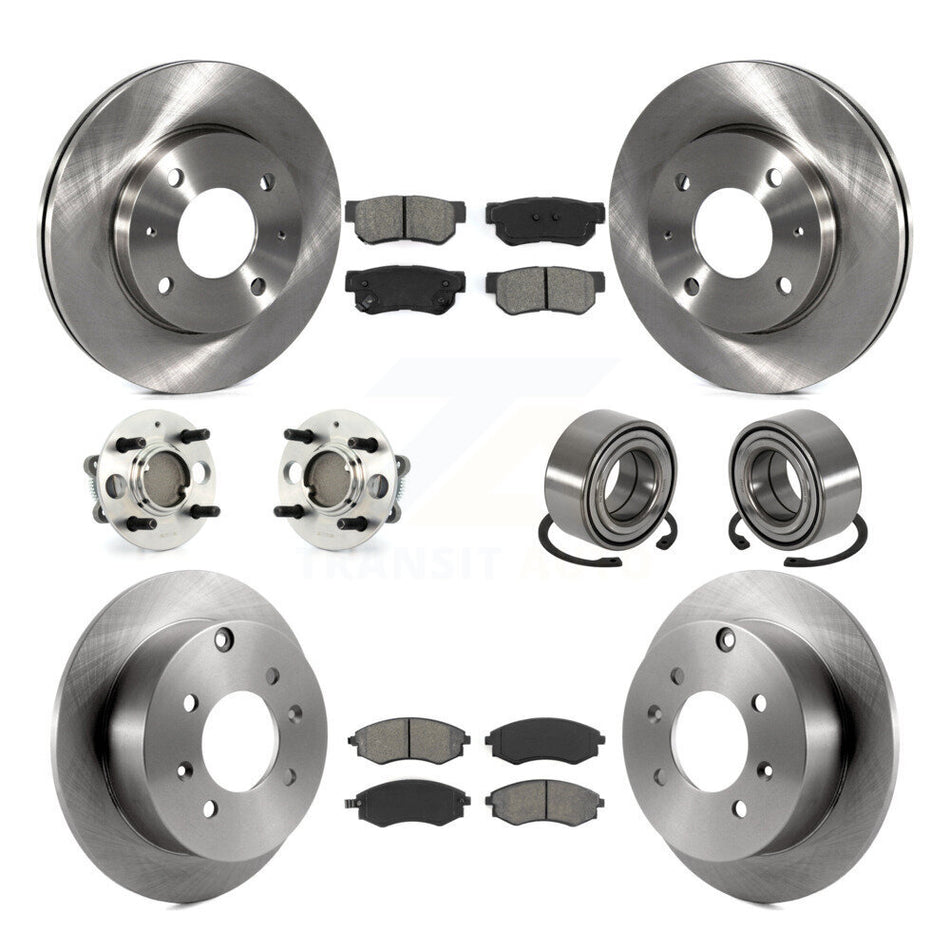 Front Rear Wheel Hub Bearings Assembly Disc Brake Rotors And Semi-Metallic Pads Kit (10Pc) For Hyundai Sonata Kia Optima Magentis 4-Wheel ABS KBB-106571