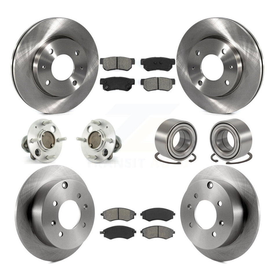 Front Rear Wheel Hub Bearings Assembly Disc Brake Rotors And Semi-Metallic Pads Kit (10Pc) For Hyundai Sonata Non-ABS KBB-106573