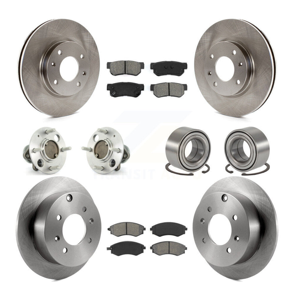 Front Rear Wheel Hub Bearings Assembly Disc Brake Rotors And Semi-Metallic Pads Kit (10Pc) For 2004 Hyundai Sonata Non-ABS To 09 03 KBB-106574