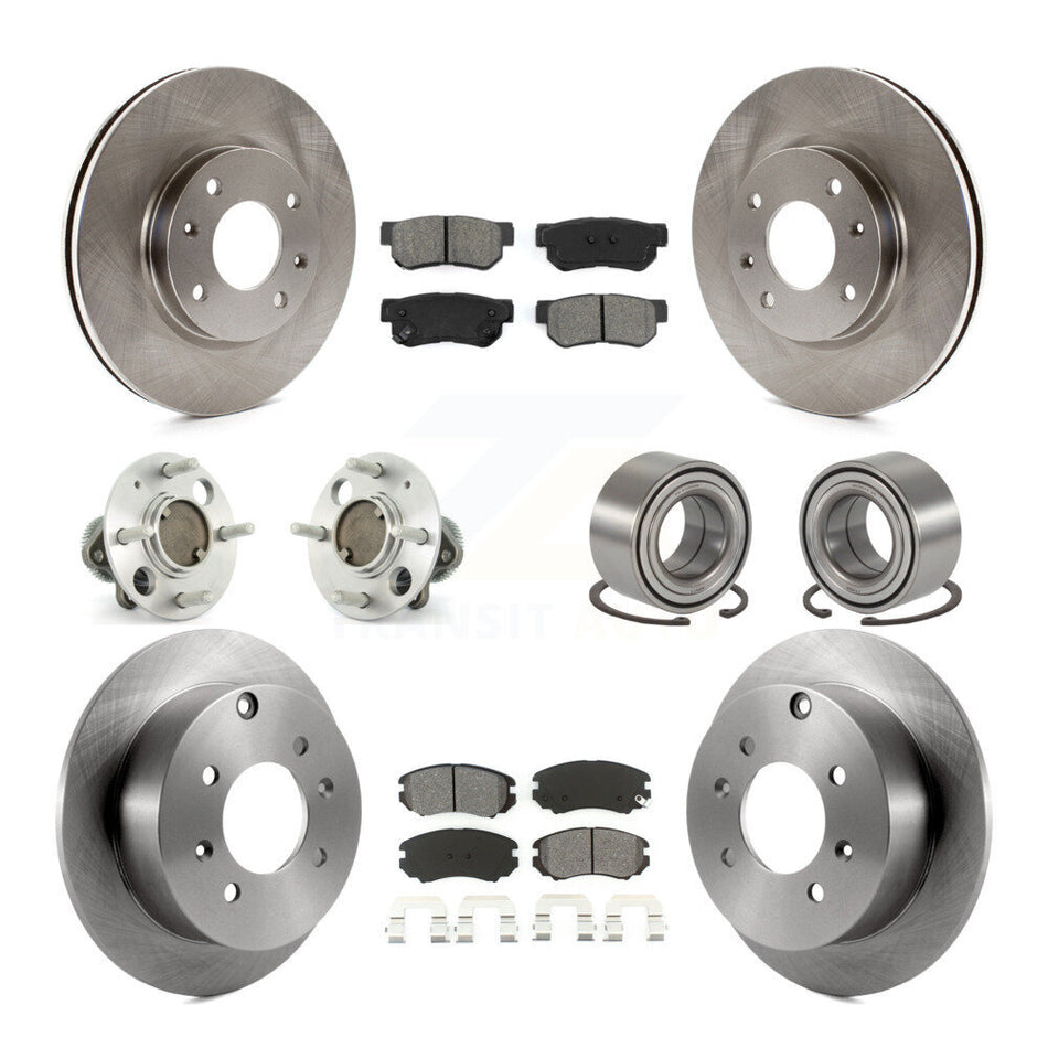 Front Rear Wheel Hub Bearings Assembly Disc Brake Rotors And Semi-Metallic Pads Kit (10Pc) For Kia Optima Hyundai Sonata Magentis Non-ABS KBB-106575