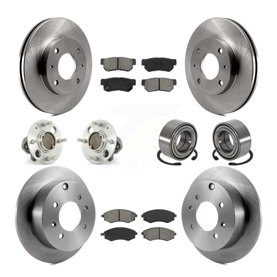 Front Rear Wheel Hub Bearings Assembly Disc Brake Rotors And Semi-Metallic Pads Kit (10Pc) For Hyundai Sonata KBB-106576
