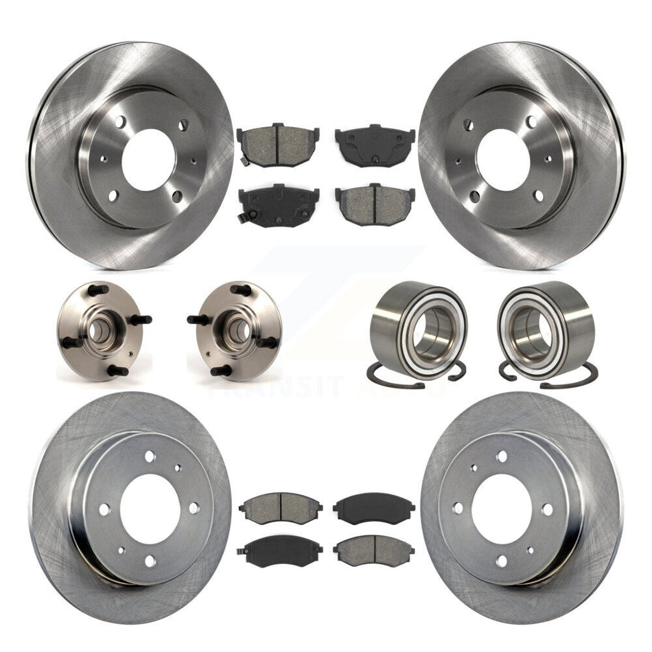 Front Rear Wheel Hub Bearings Assembly Disc Brake Rotors And Semi-Metallic Pads Kit (10Pc) For Hyundai Elantra KBB-106579