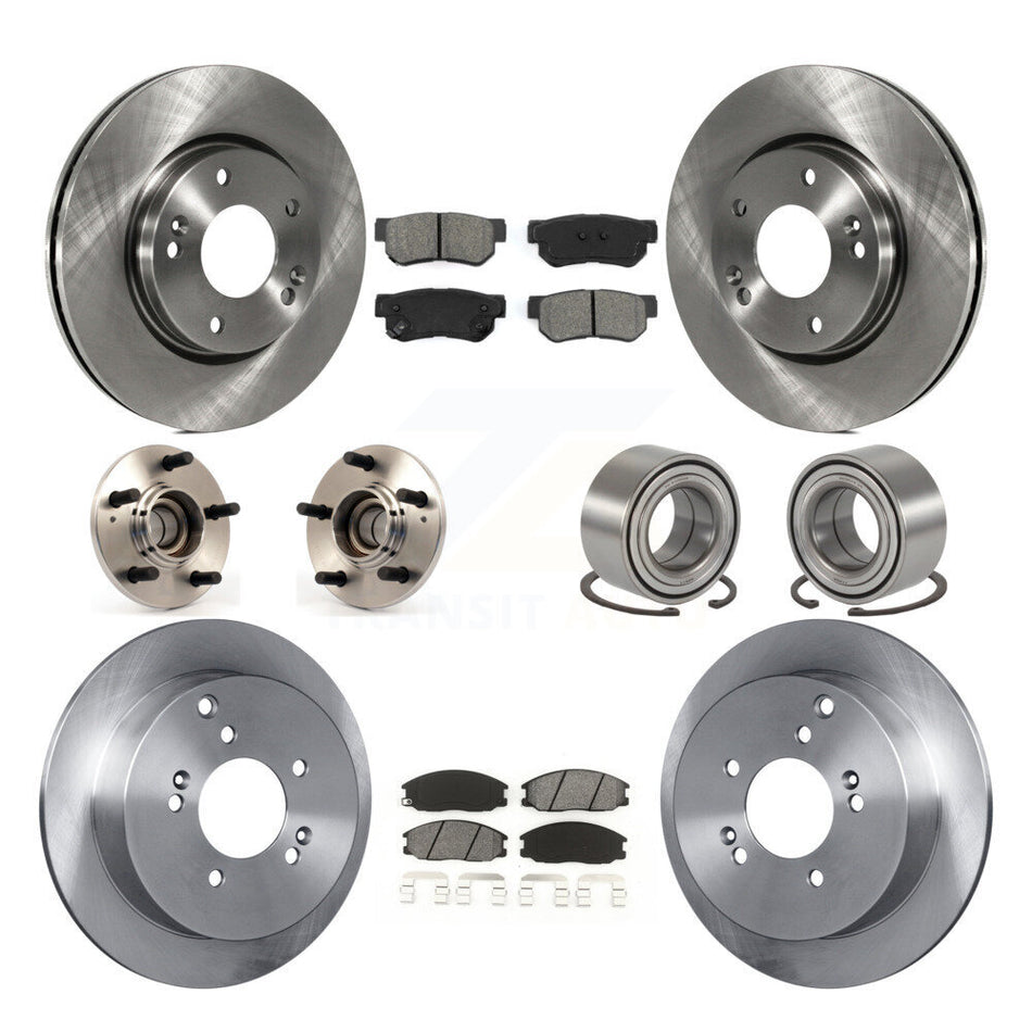 Front Rear Wheel Hub Bearings Assembly Disc Brake Rotors And Semi-Metallic Pads Kit (10Pc) For 2001-2006 Hyundai Santa Fe FWD with Non-ABS With 276mm Diameter Rotor KBB-106585