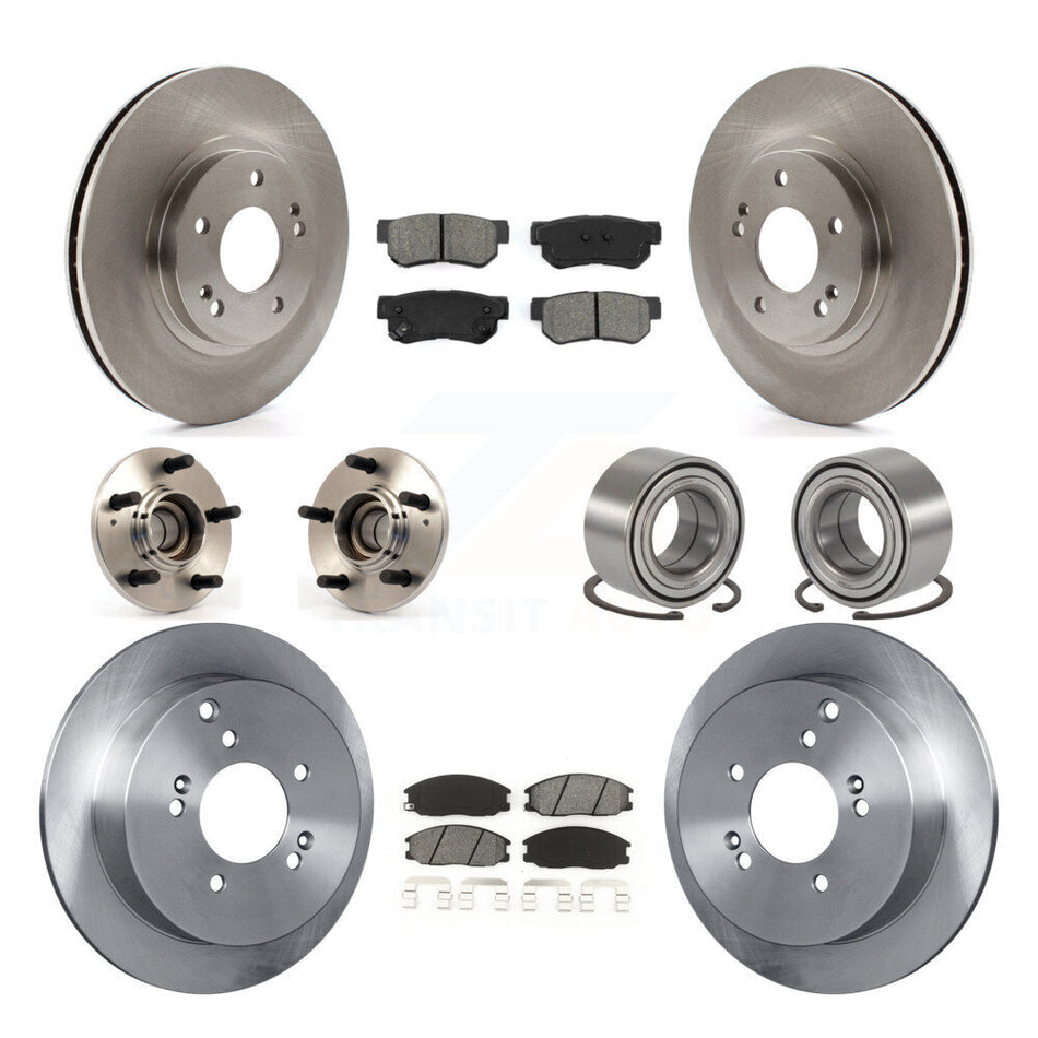 Front Rear Wheel Hub Bearings Assembly Disc Brake Rotors And Semi-Metallic Pads Kit (10Pc) For 2001-2006 Hyundai Santa Fe FWD with Non-ABS With 294mm Diameter Rotor KBB-106586