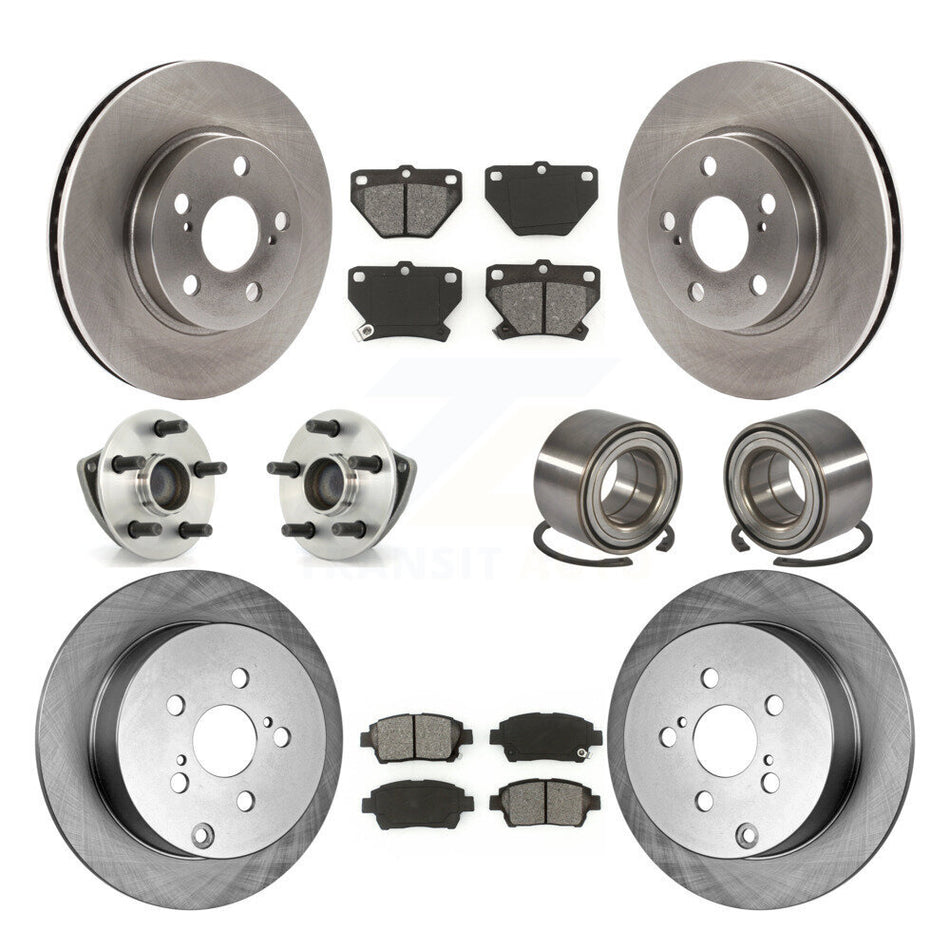 Front Rear Wheel Hub Bearings Assembly Disc Brake Rotors And Semi-Metallic Pads Kit (10Pc) For 2000 Toyota Celica GT with Non-ABS KBB-106592