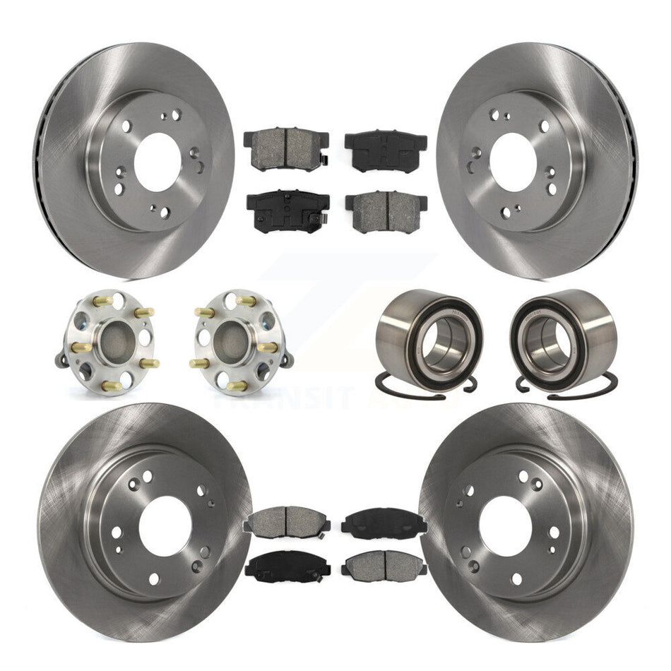 Front Rear Wheel Hub Bearings Assembly Disc Brake Rotors And Semi-Metallic Pads Kit (10Pc) For Honda Civic KBB-106599