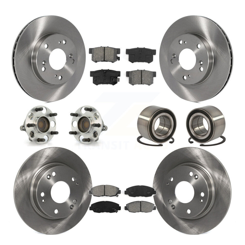 Front Rear Wheel Hub Bearings Assembly Disc Brake Rotors And Semi-Metallic Pads Kit (10Pc) For Honda Civic KBB-106601