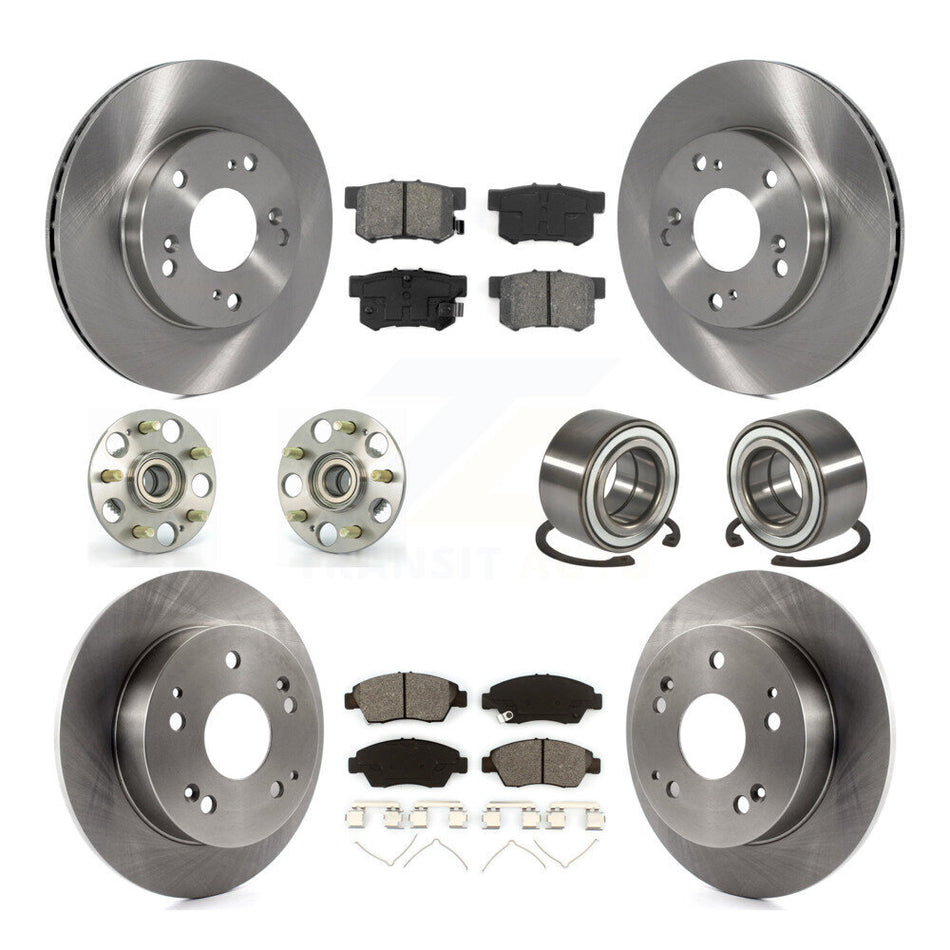 Front Rear Wheel Hub Bearings Assembly Disc Brake Rotors And Semi-Metallic Pads Kit (10Pc) For 2004 Honda Civic SiR KBB-106602