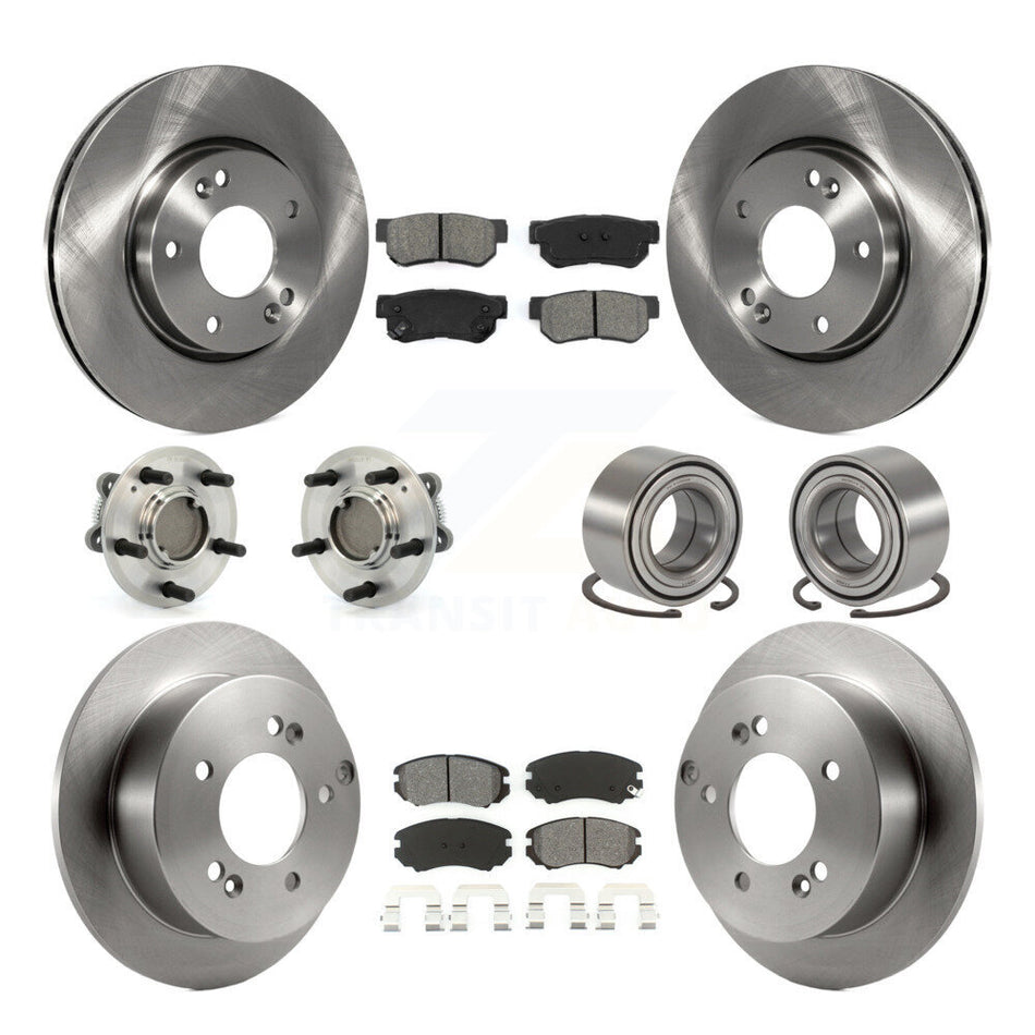 Front Rear Wheel Hub Bearings Assembly Disc Brake Rotors And Semi-Metallic Pads Kit (10Pc) For Hyundai Sonata Kia Optima Magentis KBB-106606