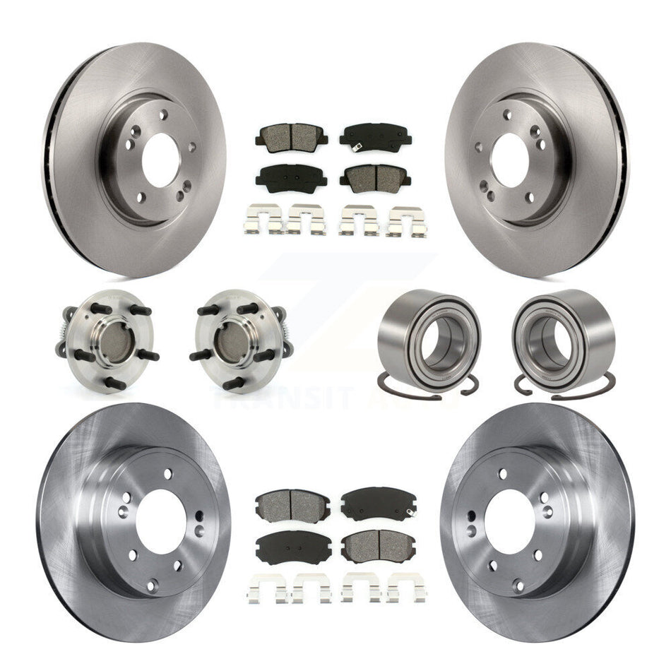 Front Rear Wheel Hub Bearings Assembly Disc Brake Rotors And Semi-Metallic Pads Kit (10Pc) For Hyundai Sonata 3.3L KBB-106607