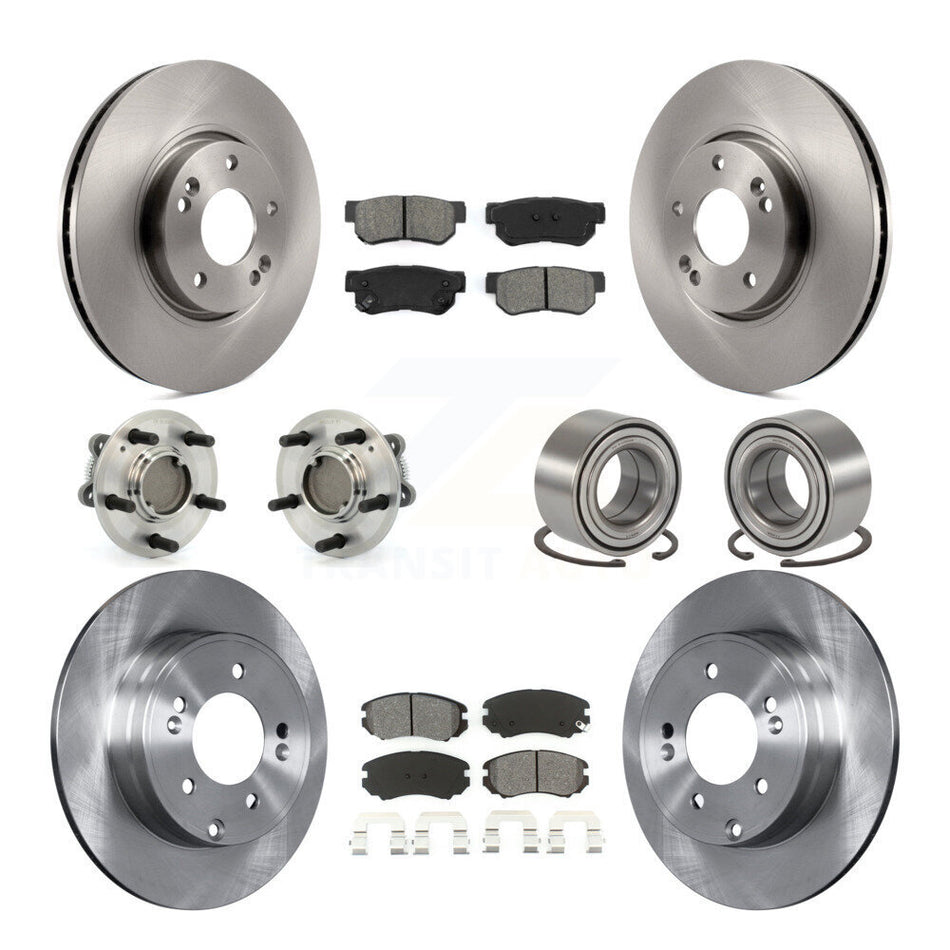 Front Rear Wheel Hub Bearings Assembly Disc Brake Rotors And Semi-Metallic Pads Kit (10Pc) For Hyundai Sonata 3.3L KBB-106608