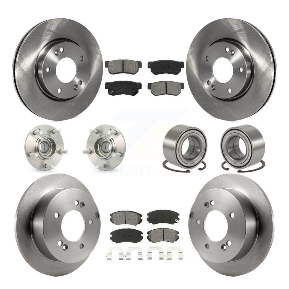 Front Rear Wheel Hub Bearings Assembly Disc Brake Rotors And Semi-Metallic Pads Kit (10Pc) For Kia Sportage Hyundai Tucson FWD KBB-106610