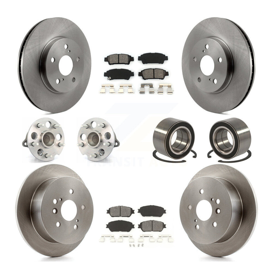 Front Rear Wheel Hub Bearings Assembly Disc Brake Rotors And Semi-Metallic Pads Kit (10Pc) For 2004-2010 Toyota Sienna FWD KBB-106619
