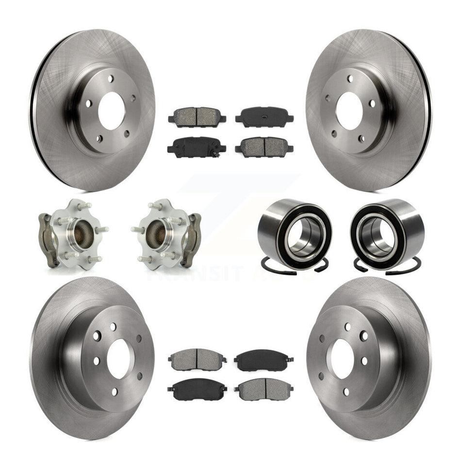Front Rear Wheel Hub Bearings Assembly Disc Brake Rotors And Semi-Metallic Pads Kit (10Pc) For Nissan Altima KBB-106626