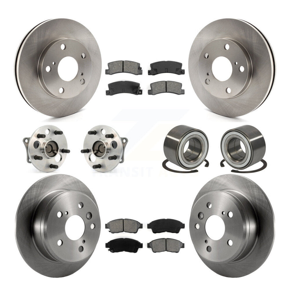 Front Rear Wheel Hub Bearings Assembly Disc Brake Rotors And Semi-Metallic Pads Kit (10Pc) For 1997-1999 Toyota Camry 2.2L with 4-Wheel ABS KBB-106638
