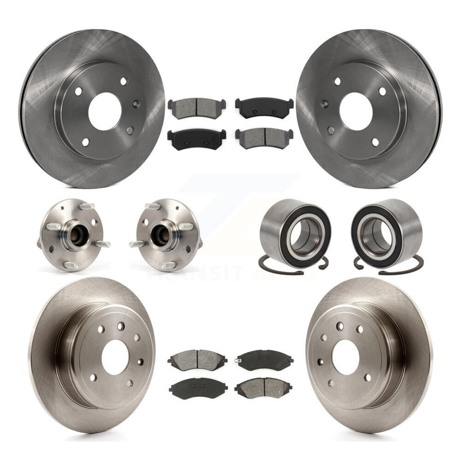 Front Rear Wheel Hub Bearings Assembly Disc Brake Rotors And Semi-Metallic Pads Kit (10Pc) For 2004-2006 Chevrolet Optra Non-ABS With 276mm Diameter Rotor KBB-106644