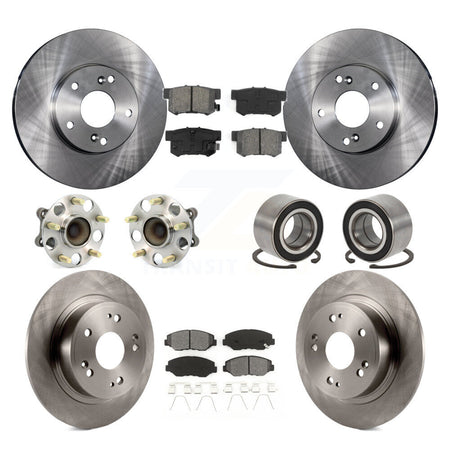 Front Rear Hub Bearing Disc Brake Rotor And Semi-Metallic Pad Kit (10Pc) For Honda Accord KBB-106652