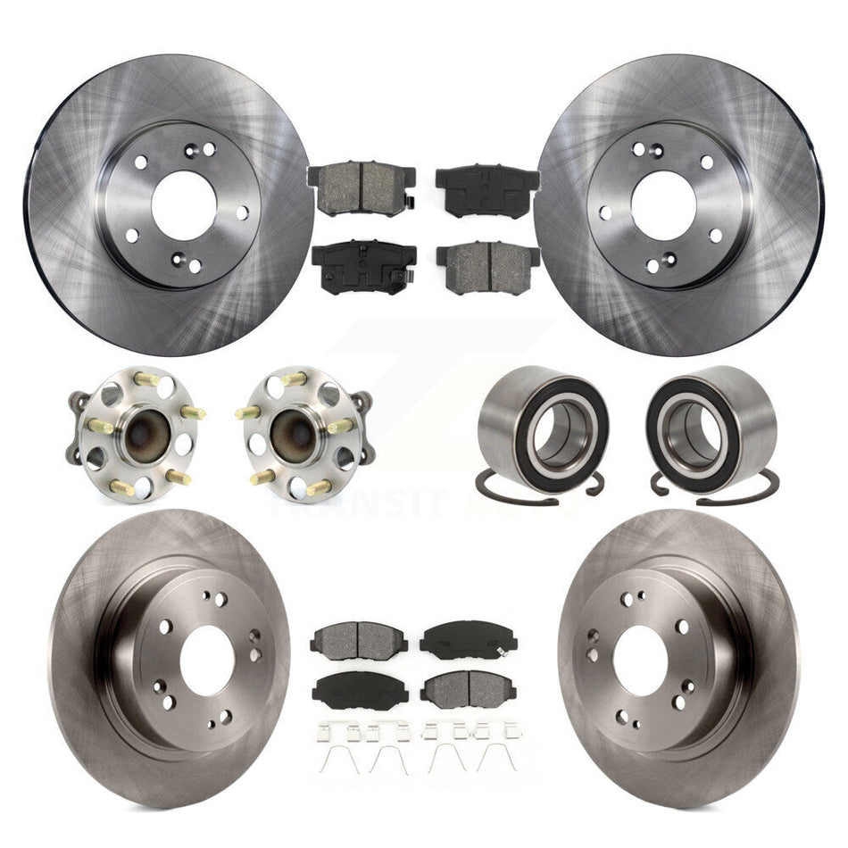 Front Rear Hub Bearing Disc Brake Rotor And Semi-Metallic Pad Kit (10Pc) For Honda Accord KBB-106652