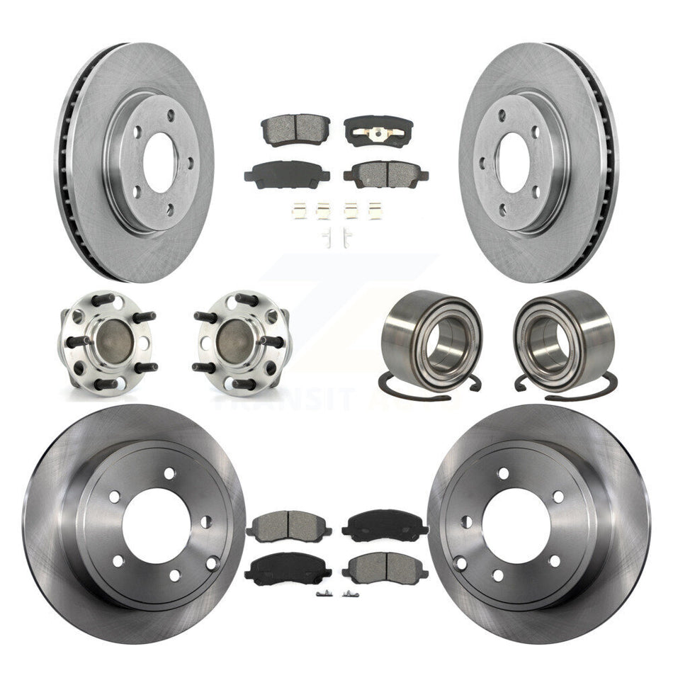 Front Rear Wheel Hub Bearings Assembly Disc Brake Rotors And Semi-Metallic Pads Kit (10Pc) For Dodge Caliber KBB-106658