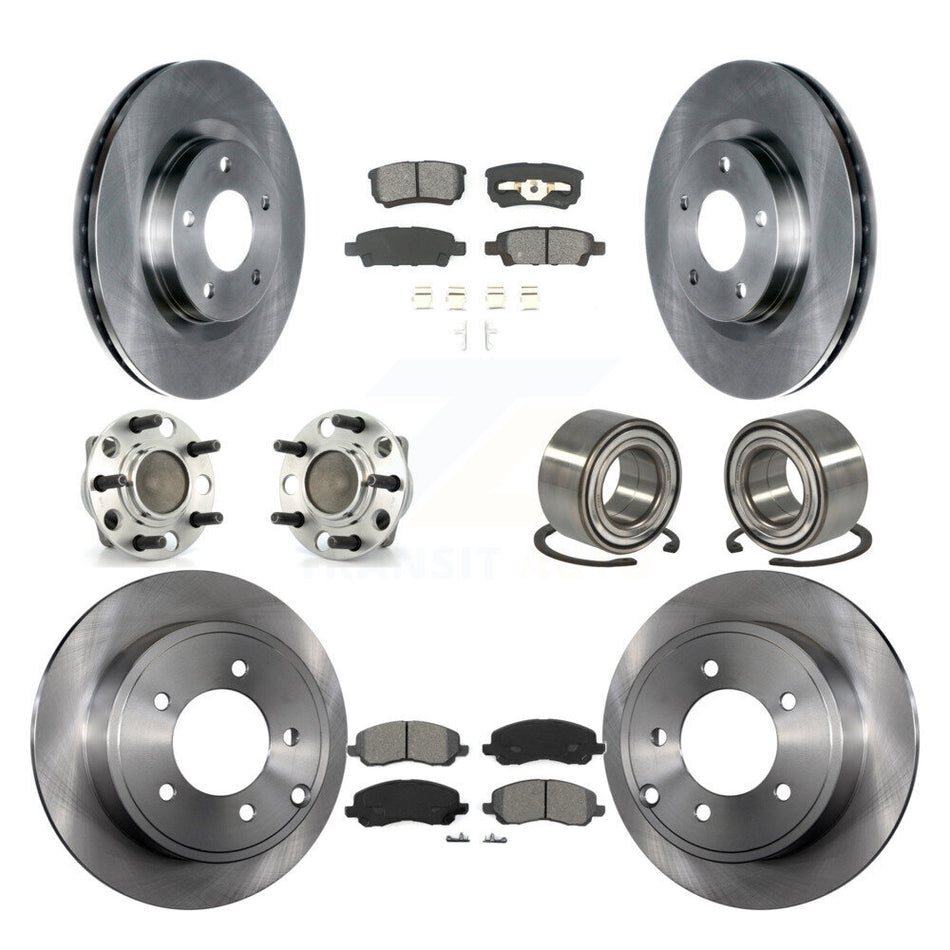 Front Rear Wheel Hub Bearings Assembly Disc Brake Rotors And Semi-Metallic Pads Kit (10Pc) For 2007 Dodge Caliber FWD with Drum rear brakes Non-ABS With 294mm Diameter Rotor KBB-106659