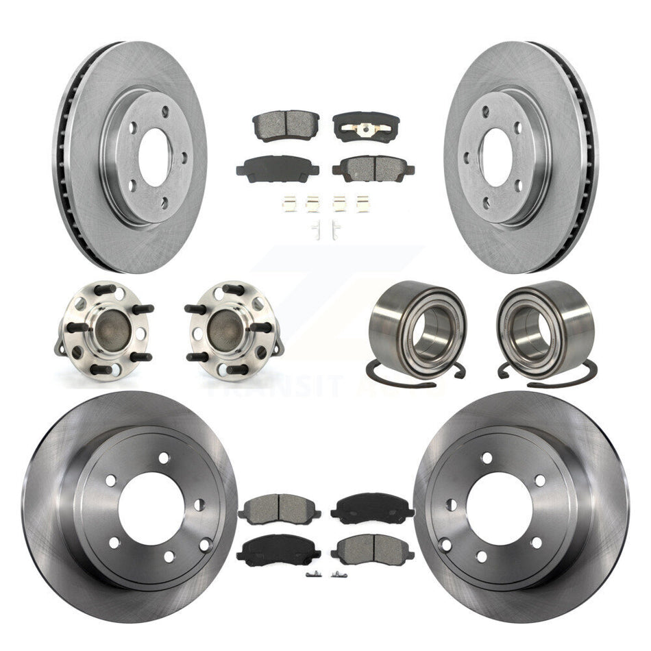 Front Rear Wheel Hub Bearings Assembly Disc Brake Rotors And Semi-Metallic Pads Kit (10Pc) For Dodge Caliber KBB-106660