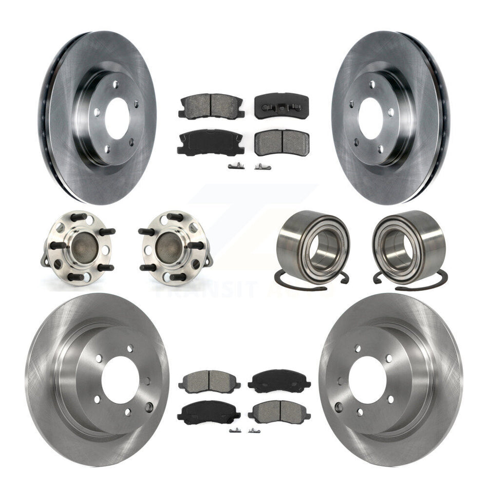 Front Rear Wheel Hub Bearings Assembly Disc Brake Rotors And Semi-Metallic Pads Kit (10Pc) For Jeep Patriot Compass With 302mm Diameter Rotor FWD KBB-106662