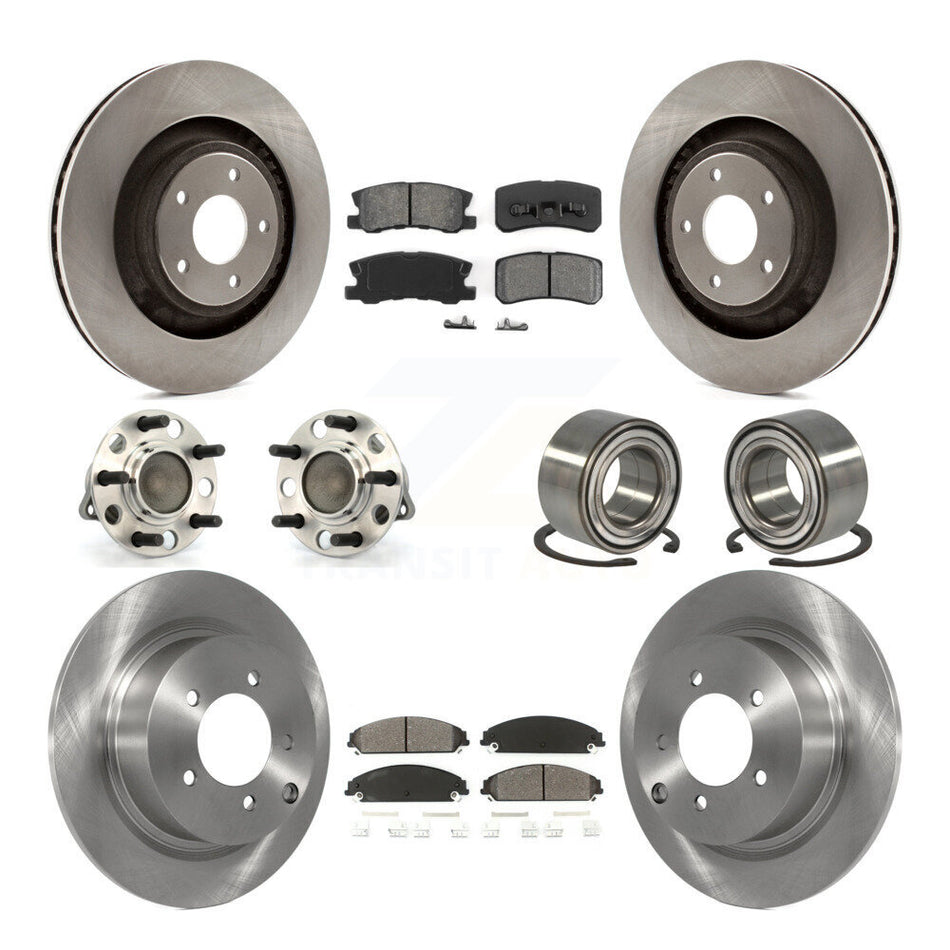 Front Rear Wheel Hub Bearings Assembly Disc Brake Rotors And Semi-Metallic Pads Kit (10Pc) For Dodge Caliber KBB-106663