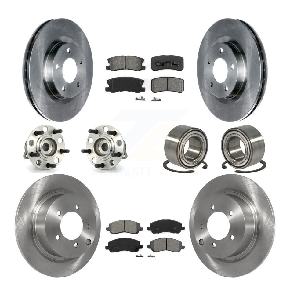 Front Rear Wheel Hub Bearings Assembly Disc Brake Rotors And Semi-Metallic Pads Kit (10Pc) For Jeep Patriot Compass With 302mm Diameter Rotor KBB-106665