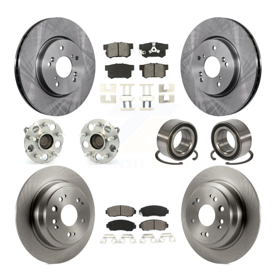 Front Rear Wheel Hub Bearings Assembly Disc Brake Rotors And Semi-Metallic Pads Kit (10Pc) For Honda Accord Crosstour FWD KBB-106676
