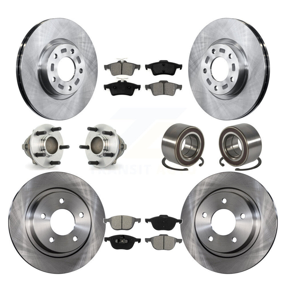 Front Rear Wheel Hub Bearings Assembly Disc Brake Rotors And Semi-Metallic Pads Kit (10Pc) For Mazda 3 Sport KBB-106681