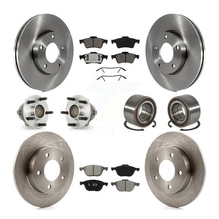 Front Rear Hub Bearing Brake Rotor Pads Kit (10Pc) For 2005 Mazda 3 2.0L with 4-Wheel ABS KBB-106685