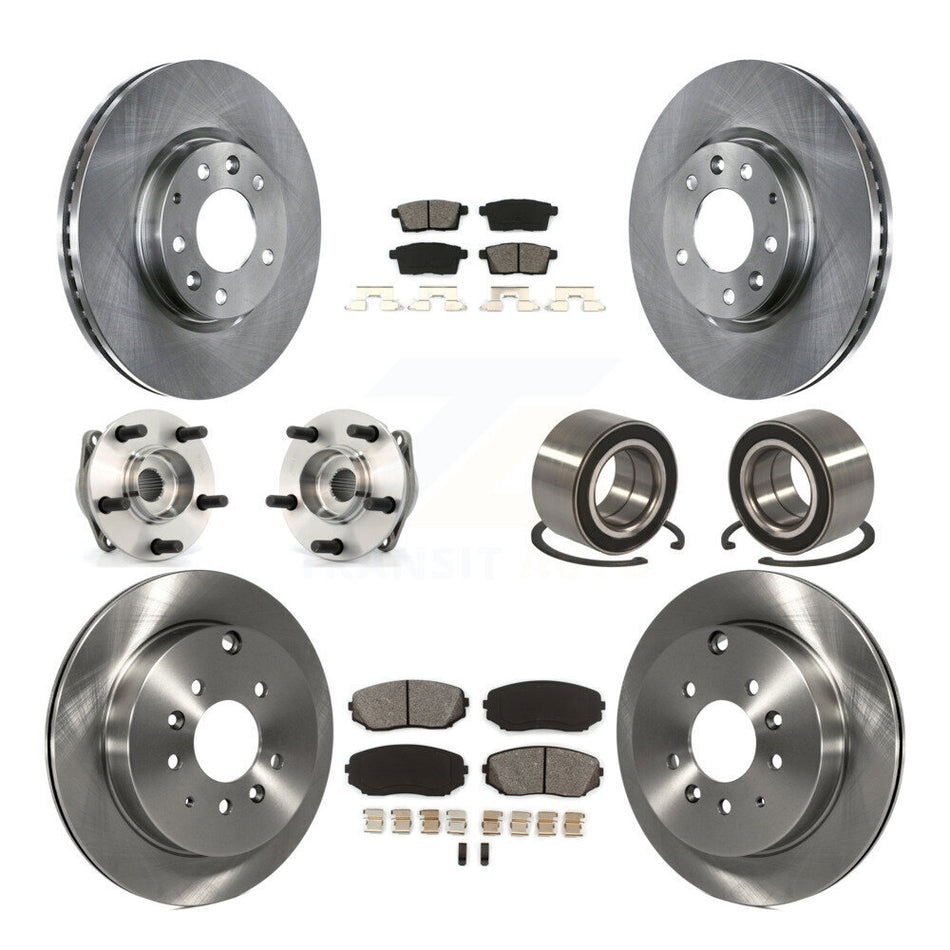 Front Rear Wheel Hub Bearings Assembly Disc Brake Rotors And Semi-Metallic Pads Kit (10Pc) For 2007-2012 Mazda CX-7 AWD KBB-106691