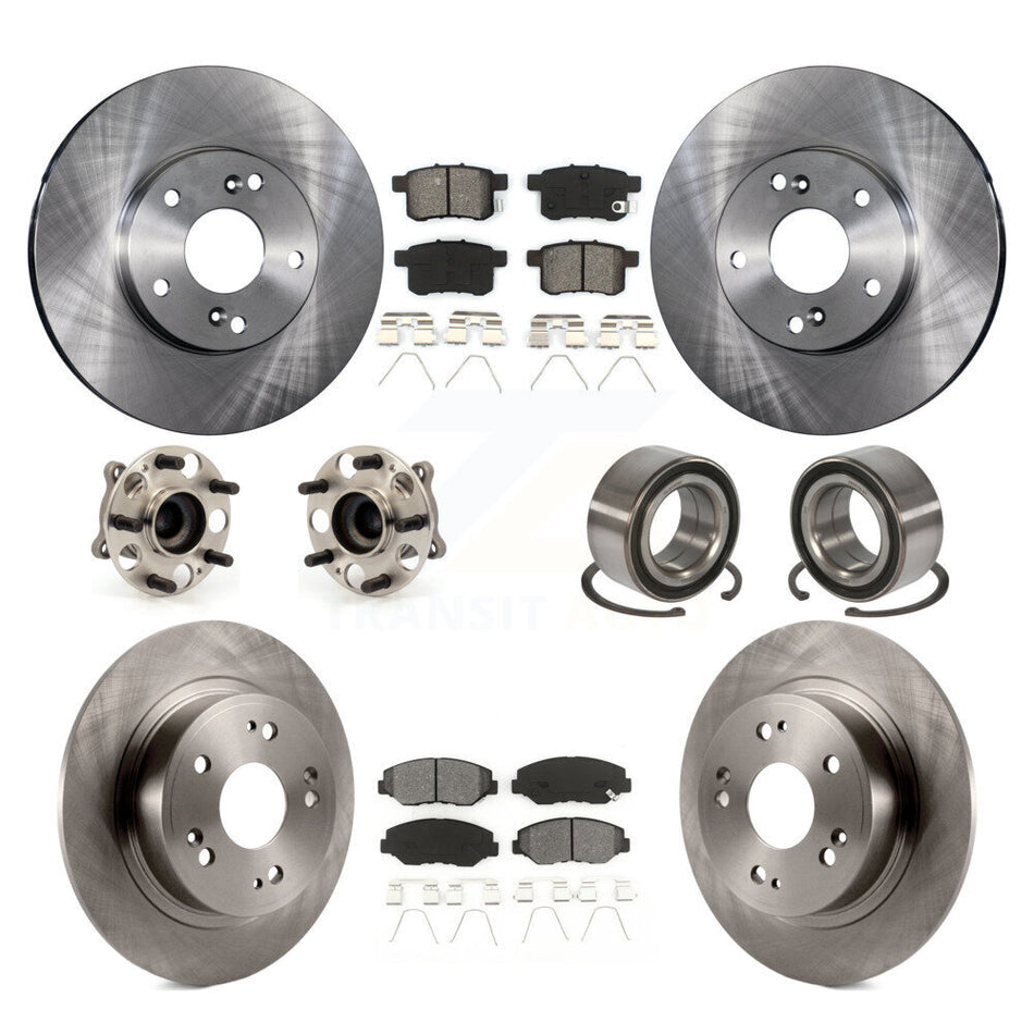 Front Rear Wheel Hub Bearings Assembly Disc Brake Rotors And Semi-Metallic Pads Kit (10Pc) For Honda Accord KBB-106692
