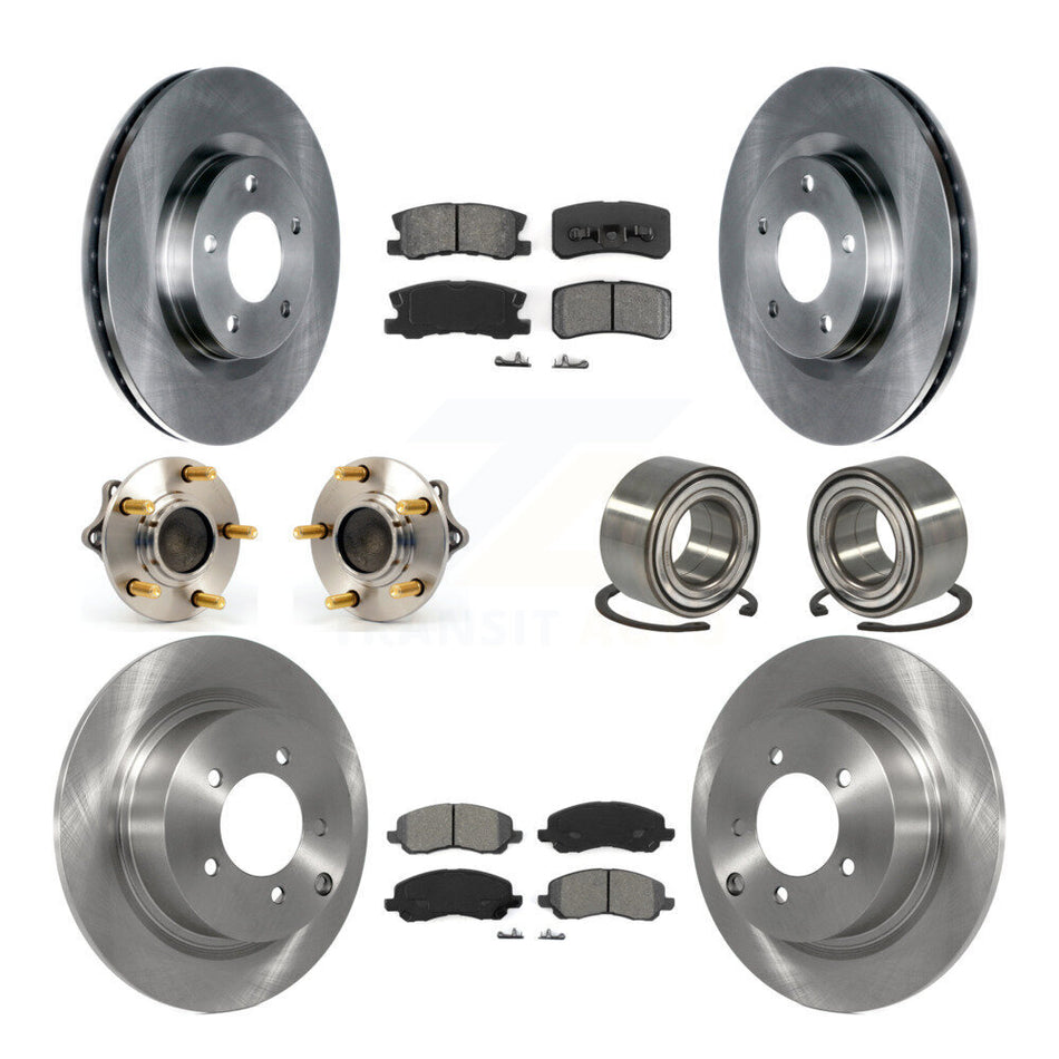 Front Rear Wheel Hub Bearings Assembly Disc Brake Rotors And Semi-Metallic Pads Kit (10Pc) For Mitsubishi Lancer Outlander Sport KBB-106713