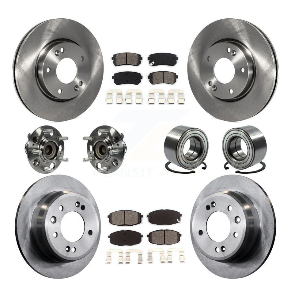 Front Rear Wheel Hub Bearings Assembly Disc Brake Rotors And Semi-Metallic Pads Kit (10Pc) For 2010 Hyundai Elantra Hatchback with Non-ABS KBB-106726