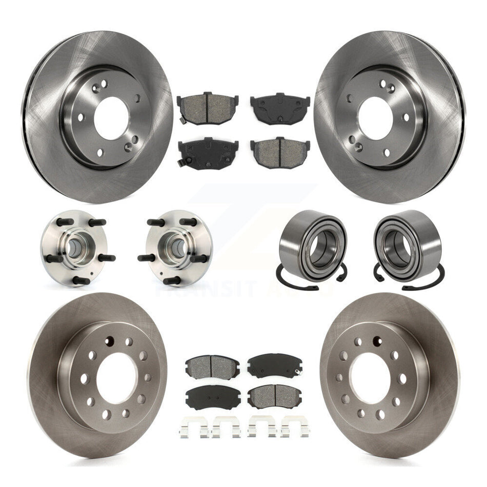 Front Rear Wheel Hub Bearings Assembly Disc Brake Rotors And Semi-Metallic Pads Kit (10Pc) For Hyundai Tiburon KBB-106729