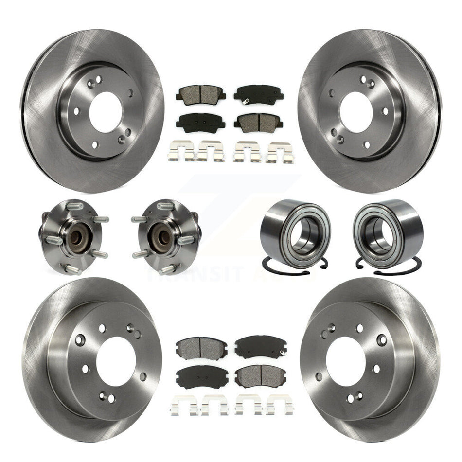 Front Rear Wheel Hub Bearings Assembly Disc Brake Rotors And Semi-Metallic Pads Kit (10Pc) For 2012-2013 Kia Soul KBB-106744