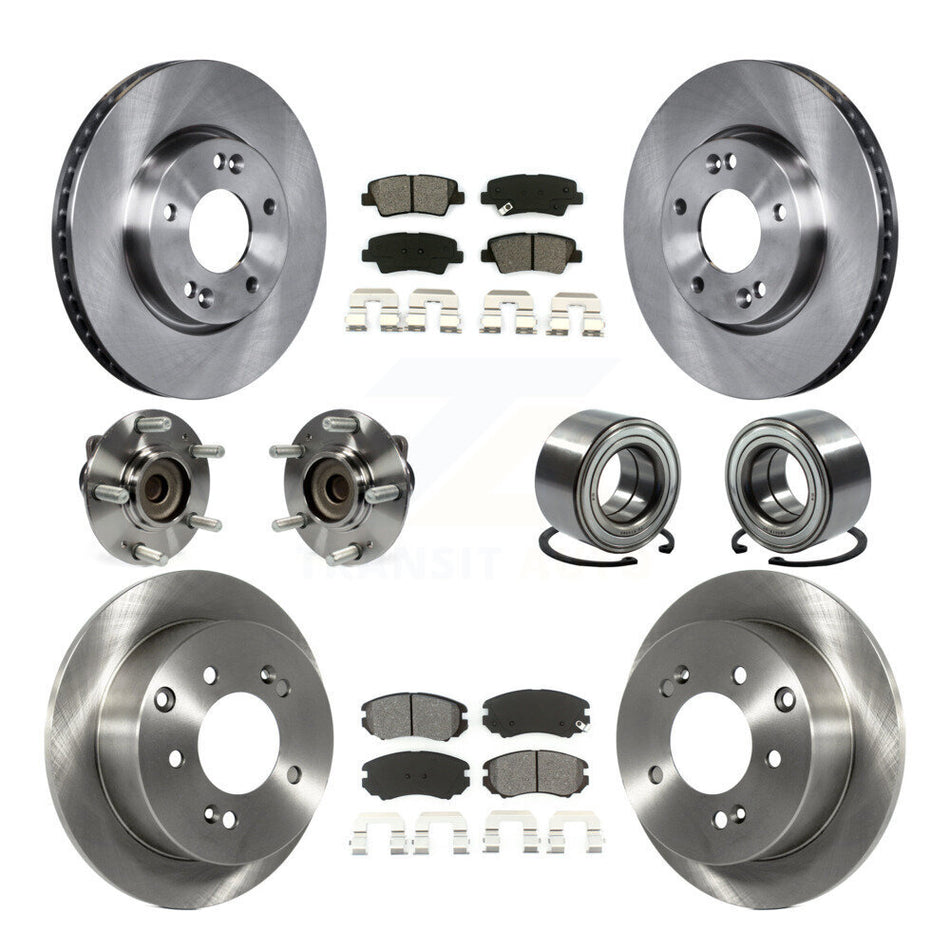 Front Rear Wheel Hub Bearings Assembly Disc Brake Rotors And Semi-Metallic Pads Kit (10Pc) For Kia Soul KBB-106746