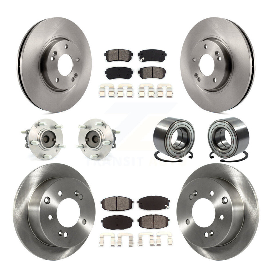 Front Rear Wheel Hub Bearings Assembly Disc Brake Rotors And Semi-Metallic Pads Kit (10Pc) For Kia Forte Koup Forte5 KBB-106751