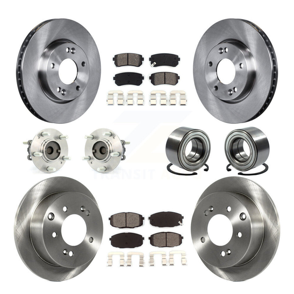 Front Rear Wheel Hub Bearings Assembly Disc Brake Rotors And Semi-Metallic Pads Kit (10Pc) For Kia Forte Koup Forte5 KBB-106752