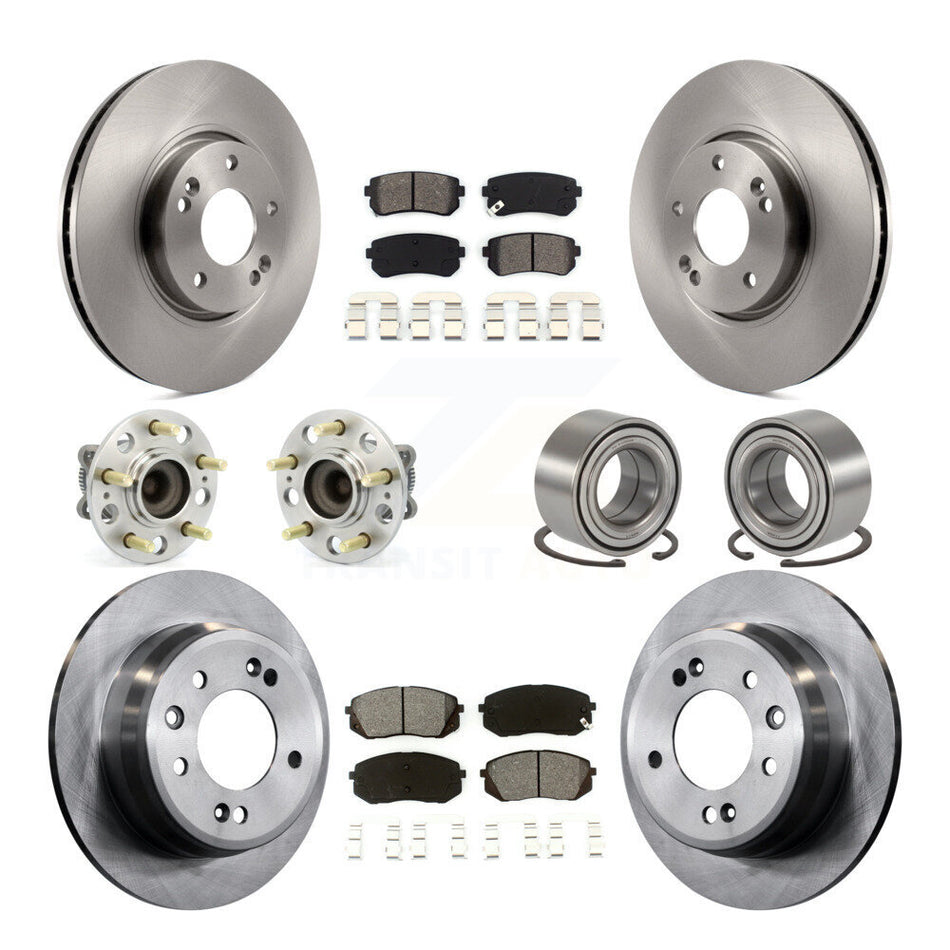 Front Rear Wheel Hub Bearings Assembly Disc Brake Rotors And Semi-Metallic Pads Kit (10Pc) For Kia Sportage Hyundai Tucson FWD KBB-106757