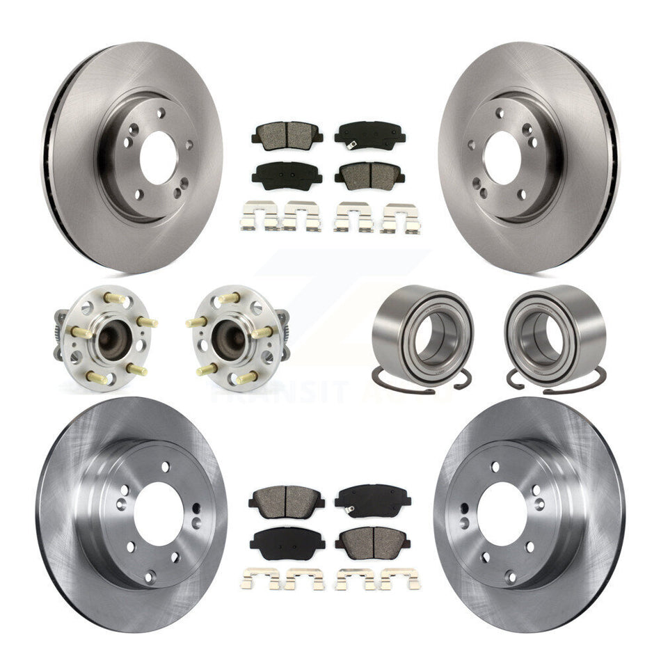 Front Rear Wheel Hub Bearings Assembly Disc Brake Rotors And Semi-Metallic Pads Kit (10Pc) For Hyundai Sonata Kia Optima KBB-106758