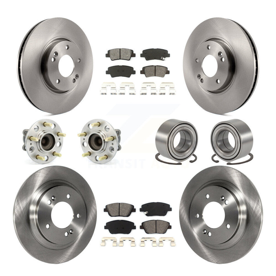 Front Rear Wheel Hub Bearings Assembly Disc Brake Rotors And Semi-Metallic Pads Kit (10Pc) For 2013 Kia Optima 2.4L With Electric Parking KBB-106759