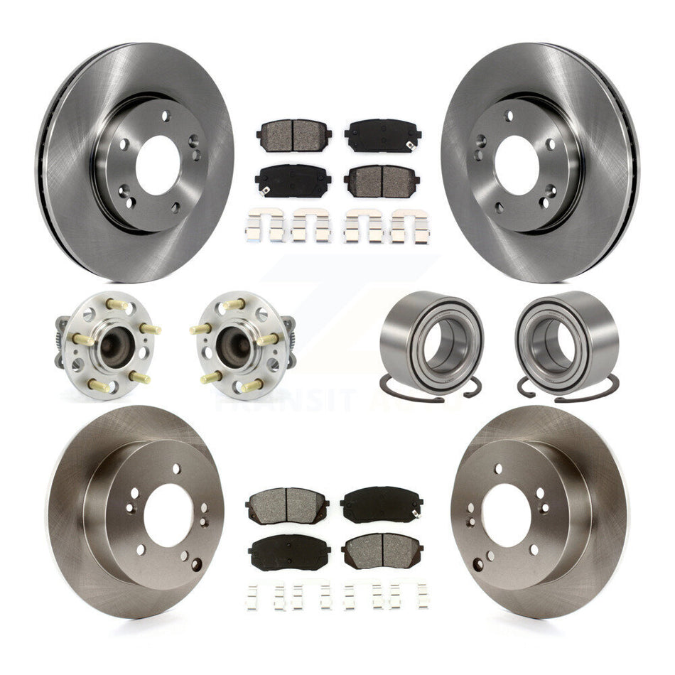 Front Rear Wheel Hub Bearings Assembly Disc Brake Rotors And Semi-Metallic Pads Kit (10Pc) For 2008-2009 Kia Rondo KBB-106761