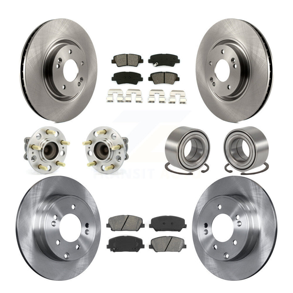Front Rear Wheel Hub Bearings Assembly Disc Brake Rotors And Semi-Metallic Pads Kit (10Pc) For Kia Optima 2.0L KBB-106762