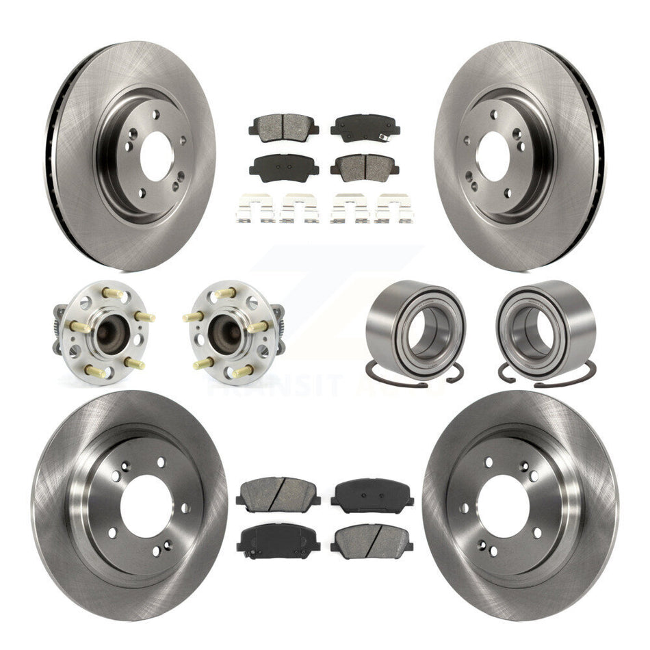 Front Rear Wheel Hub Bearings Assembly Disc Brake Rotors And Semi-Metallic Pads Kit (10Pc) For 2013 Kia Optima 2.0L With Electric Parking KBB-106763